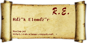 Rák Elemér névjegykártya